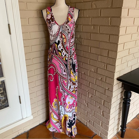 Cache Vintage Paisley Floral 90s Y2K Long Maxi Dress sz Medium M Pink Chain Belt - Picture 2 of 9